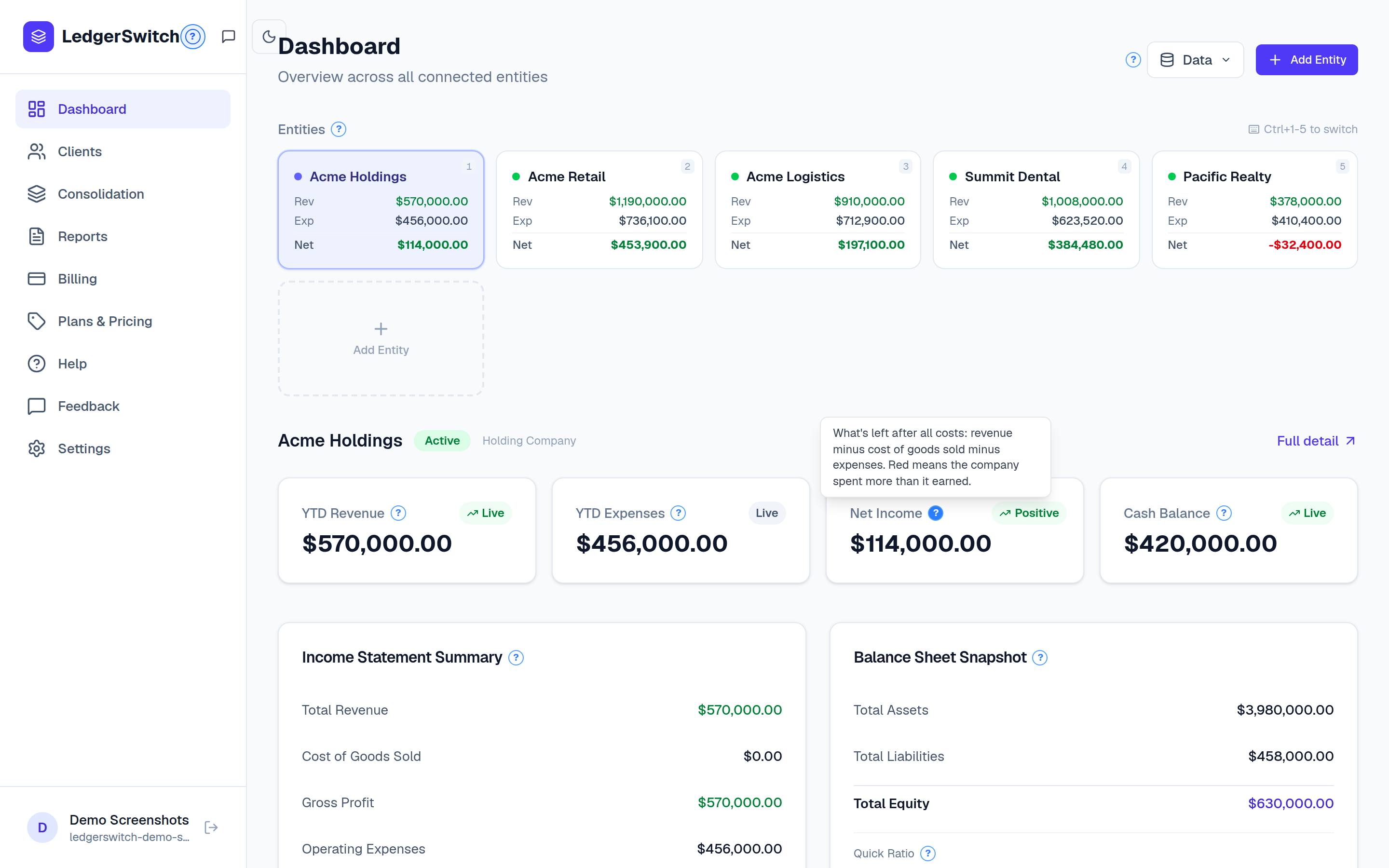 Dashboard with help mode on: ? markers beside controls and an explanation tooltip open